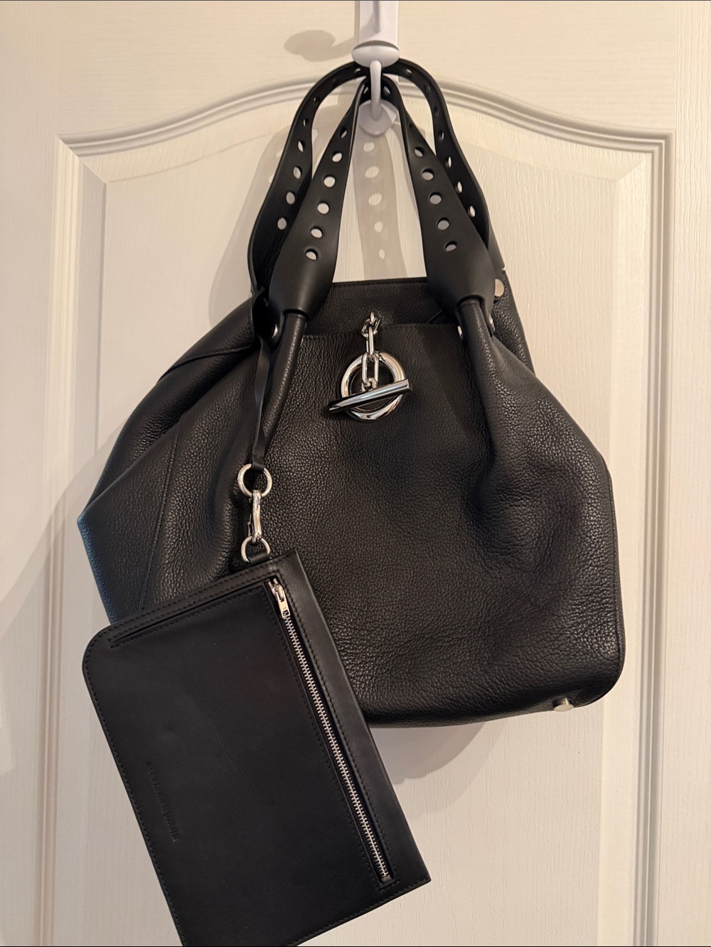 Alexander Wang Black Leather Satchel with Removable Zip Pouch
